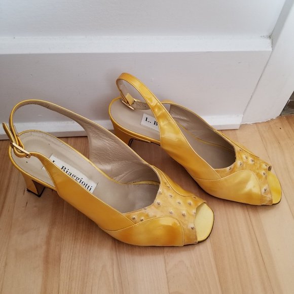L Biagiotti Vintage Yellow Slingback made in Italy - Picture 1 of 6